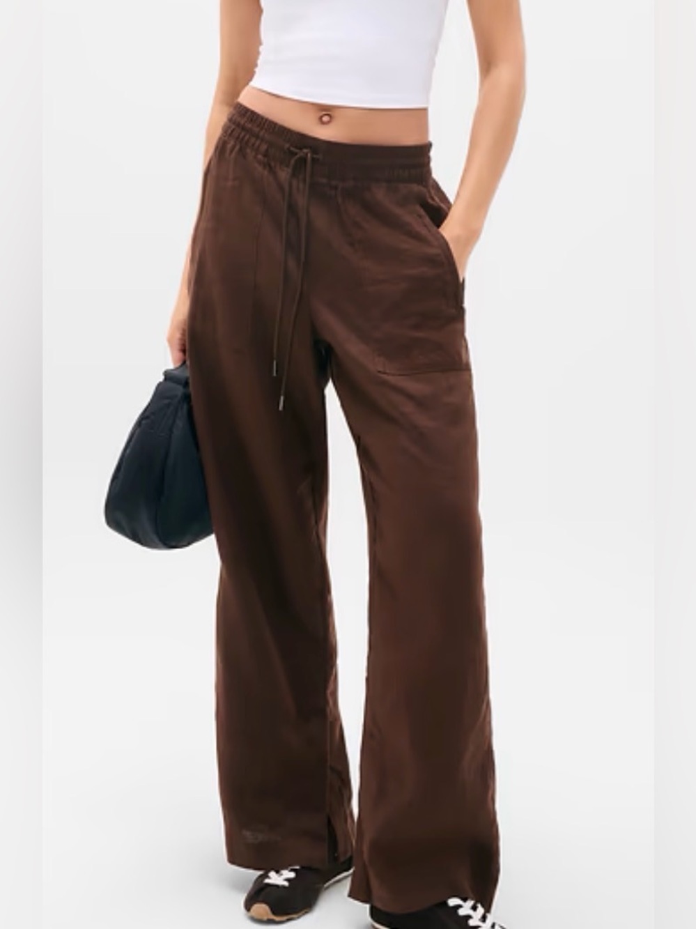 Athleta Retreat Linen High Rise Wide Leg Pant, Brown, Womens Sz M
